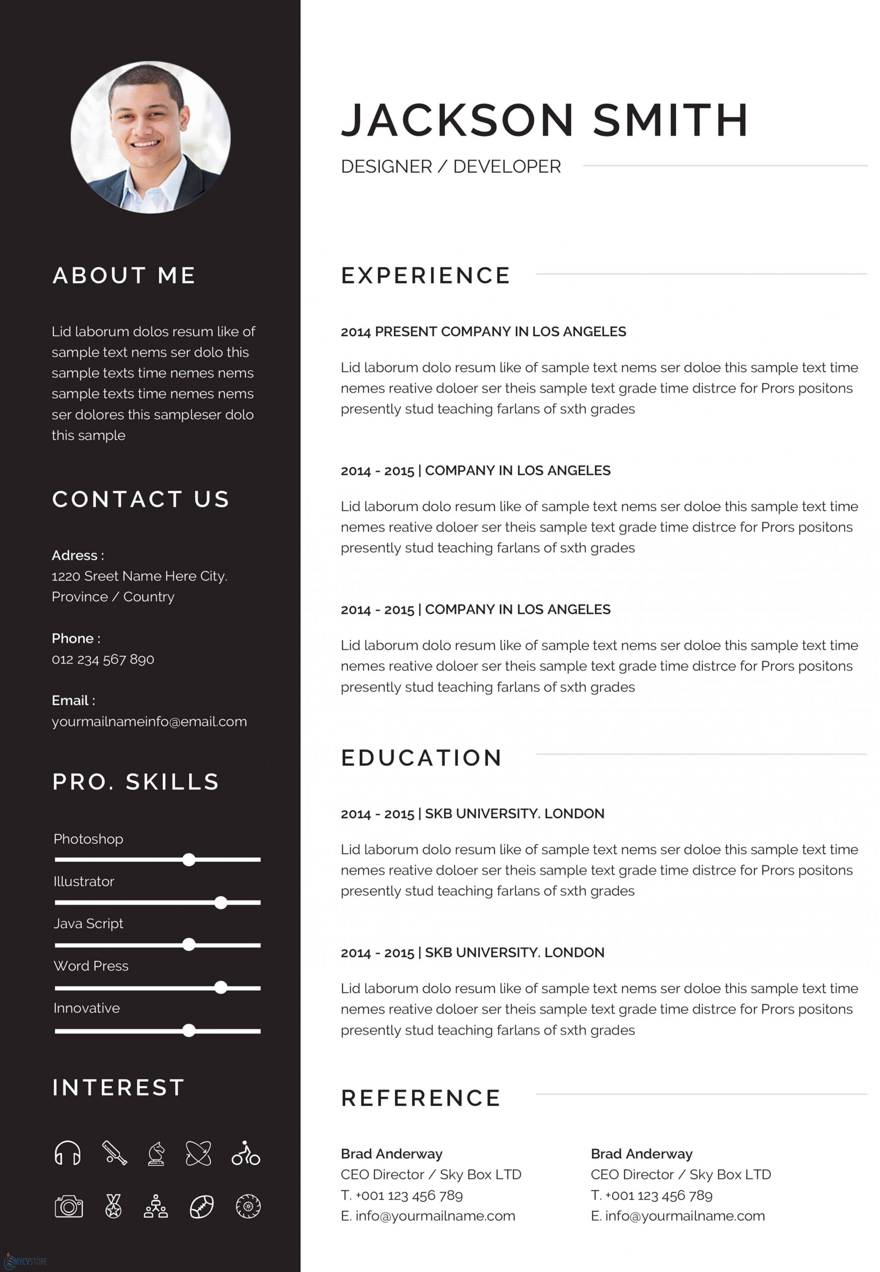 Stationary Resume Template Editable Cv For Word Downloadable Images