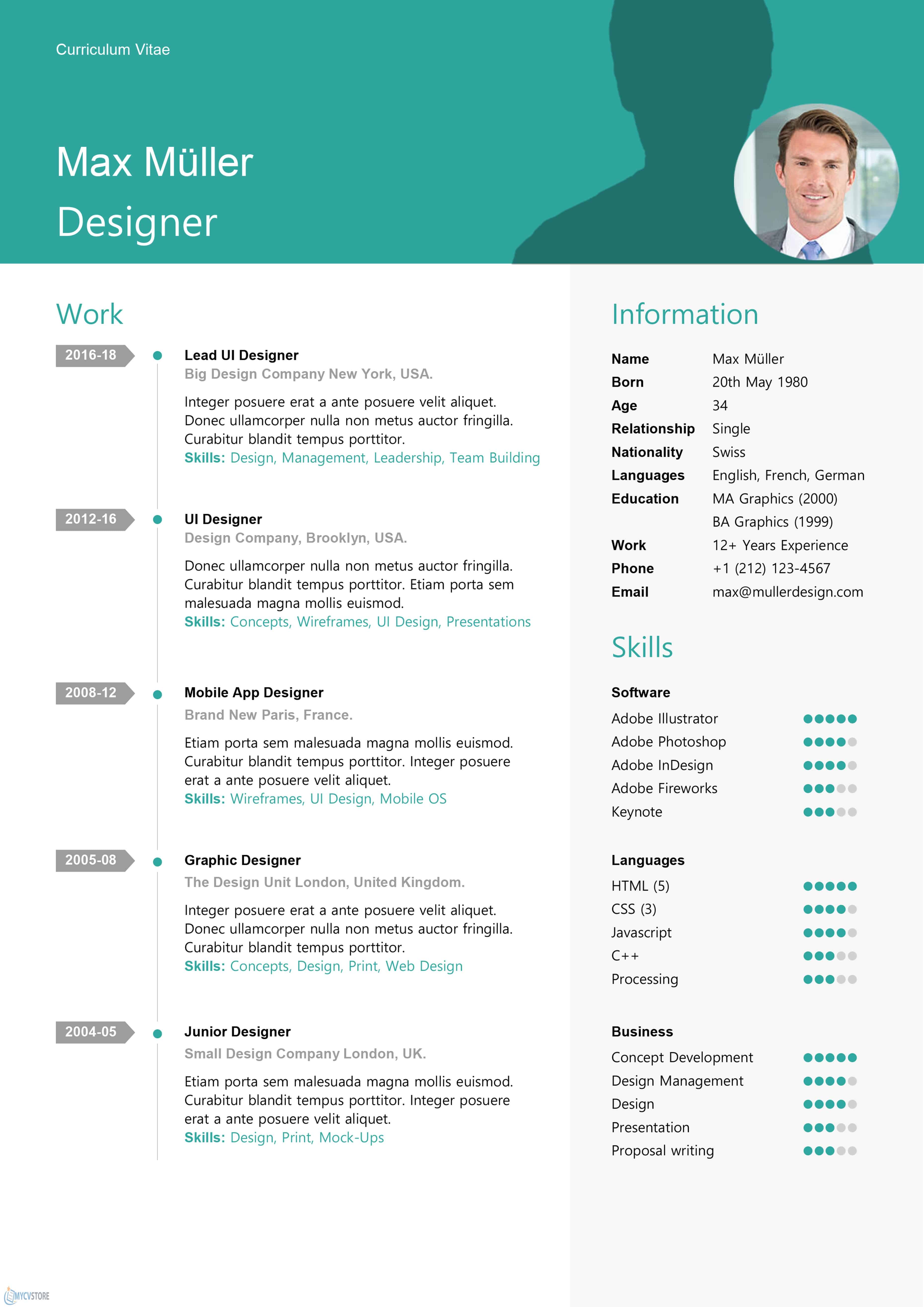 Swiss Style Resume Template - Editable Downloadable CV Word