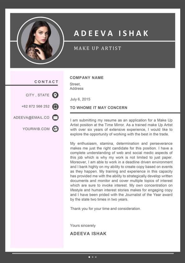 makeup artist cover letter for job application