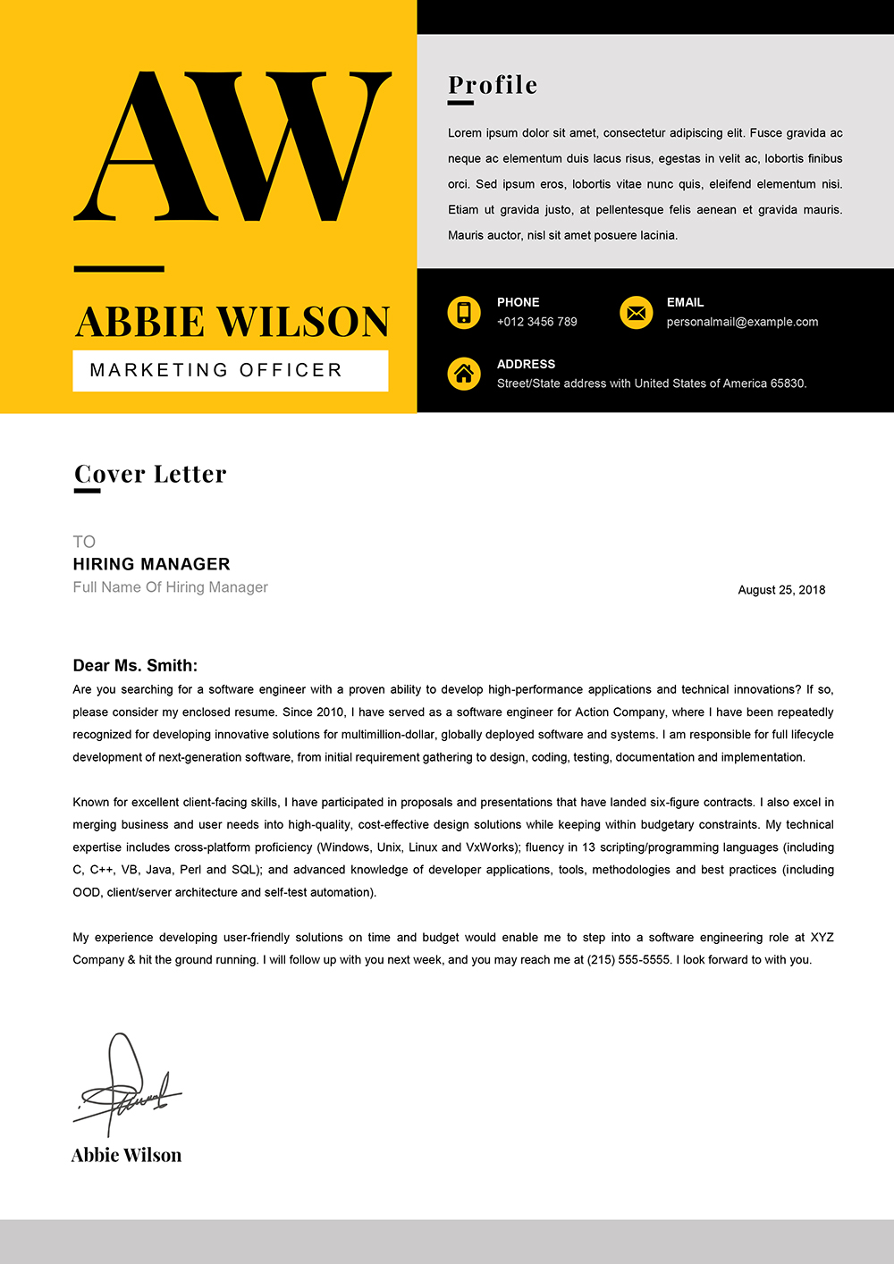 marketing officer cover letter