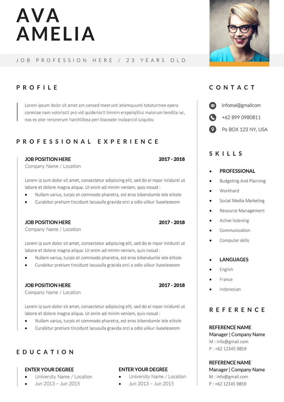 ATS Friendly Resume Template Word Format DOC DOCX 