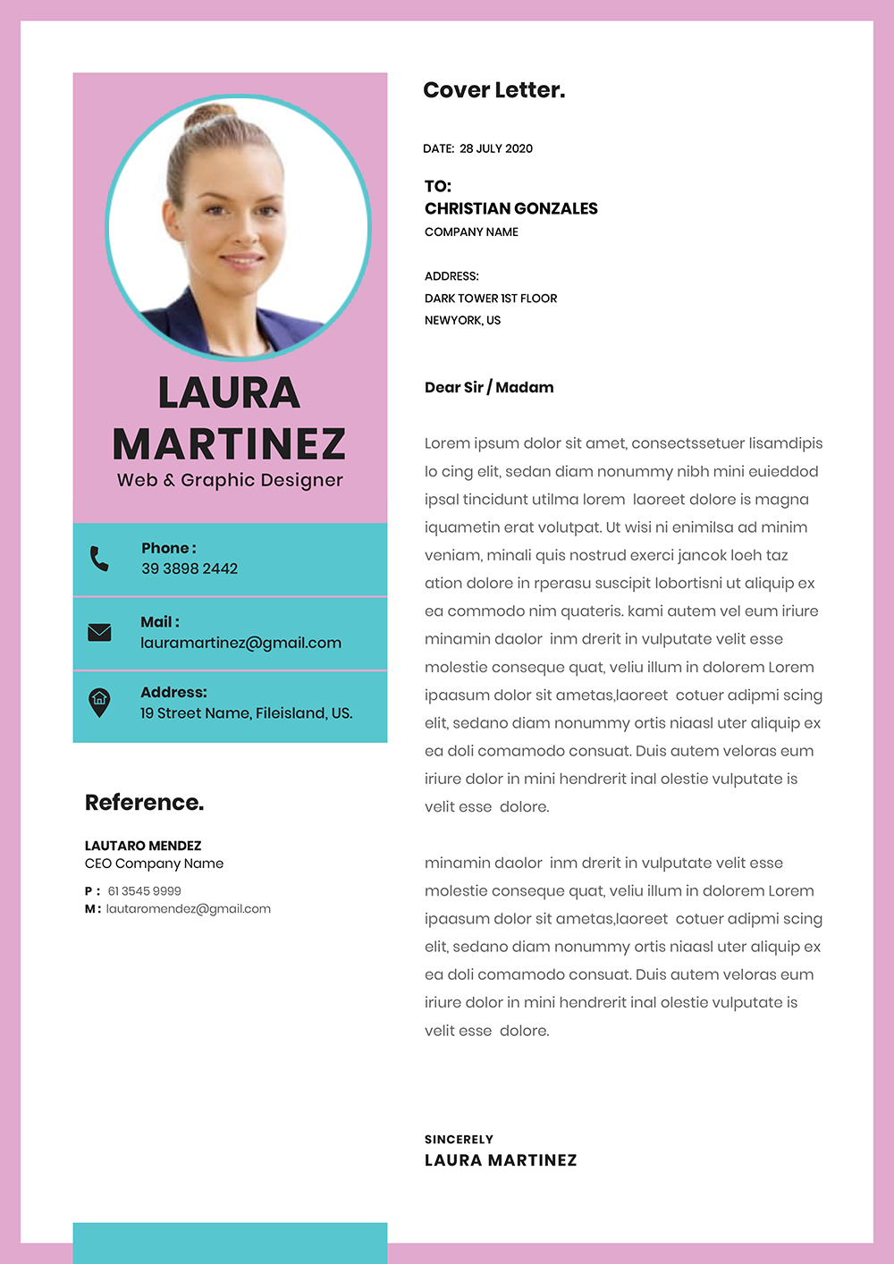 Dynamic Cover Letter template for download in word format (doc/docx)