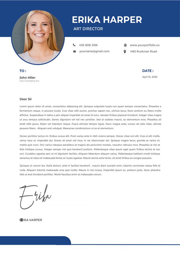 Creative Cover Letter template design to Download Word Format