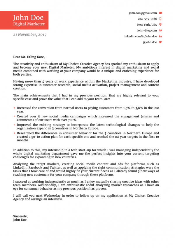 Word Cover Letter Novoresume Functional Template